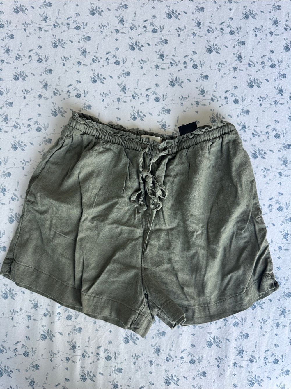 H&M Olive High-Waist Drawstring Shorts